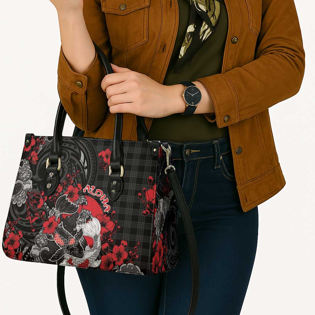 Hawaiian And Japanese Leather Bag Aloha Koi Fish Palaka Patterns - Polynesian Pride