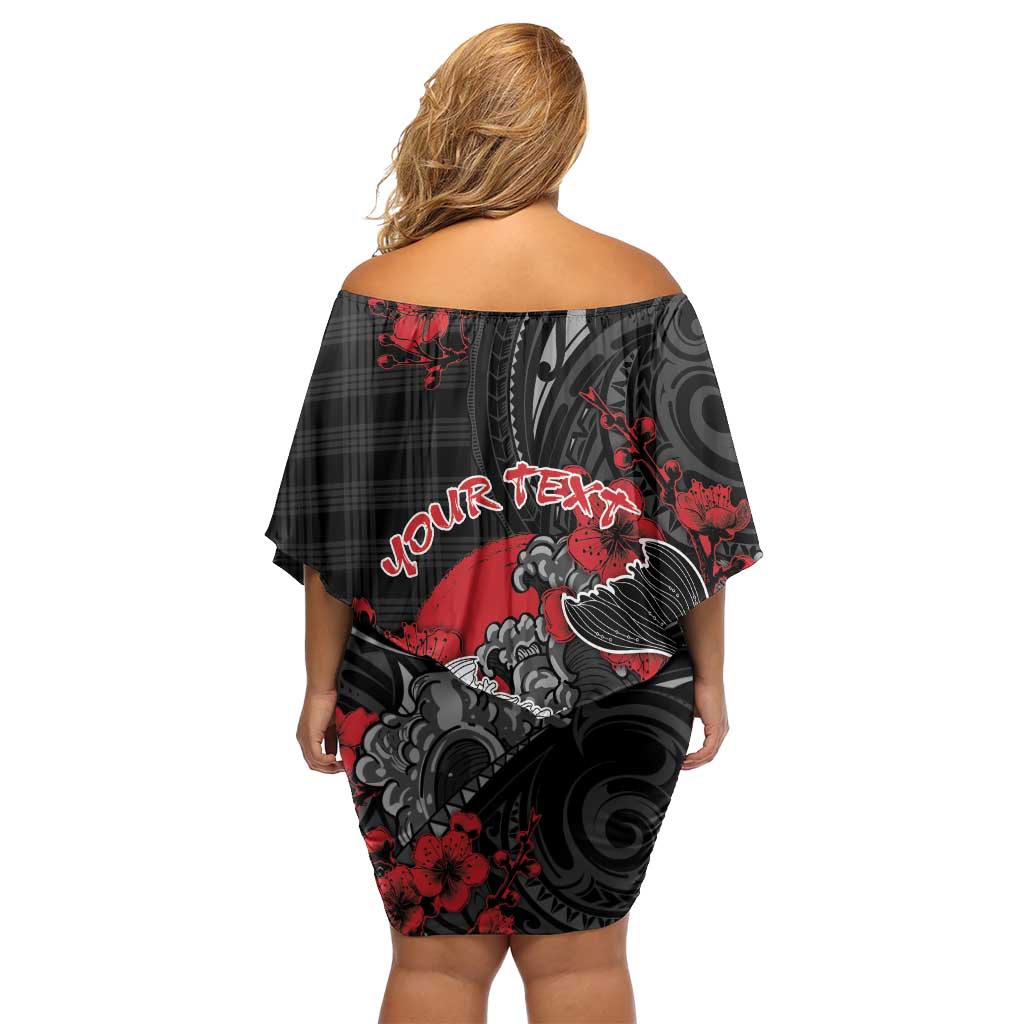 Personalised Hawaiian And Japanese Off Shoulder Short Dress Aloha Koi Fish Palaka Patterns DT05 - Polynesian Pride