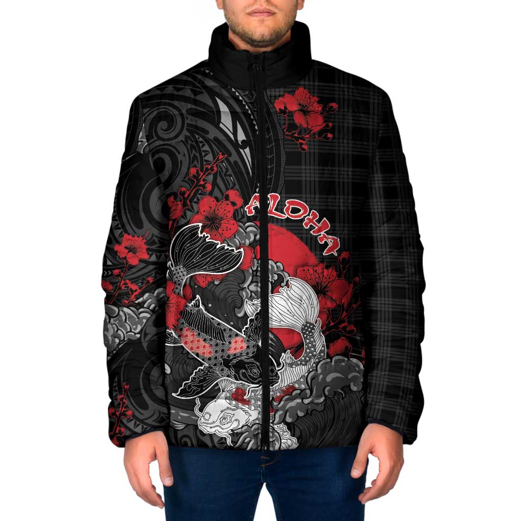 Personalised Hawaiian And Japanese Padded Jacket Aloha Koi Fish Palaka Patterns - Polynesian Pride
