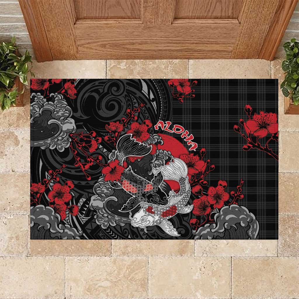 Hawaiian And Japanese Rubber Doormat Aloha Koi Fish Palaka Patterns - Polynesian Pride