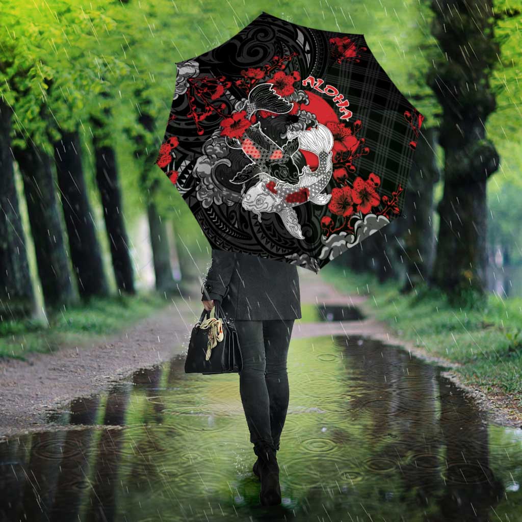 Hawaiian And Japanese Umbrella Aloha Koi Fish Palaka Patterns - Polynesian Pride