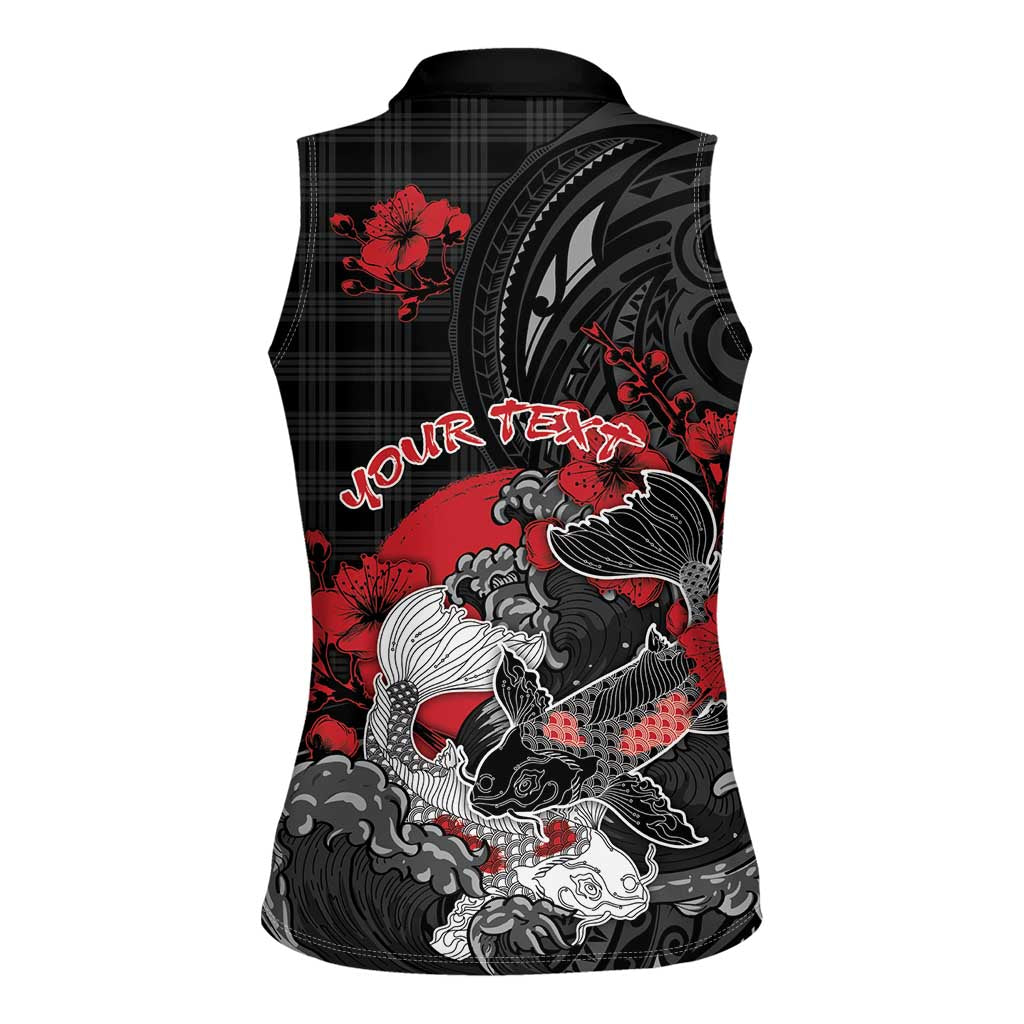 Personalised Hawaiian And Japanese Women Sleeveless Polo Shirt Aloha Koi Fish Palaka Patterns - Polynesian Pride