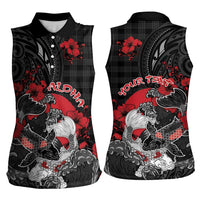Personalised Hawaiian And Japanese Women Sleeveless Polo Shirt Aloha Koi Fish Palaka Patterns - Polynesian Pride