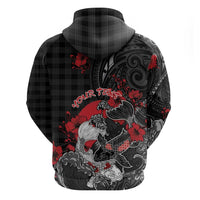 Personalised Hawaiian And Japanese Zip Hoodie Aloha Koi Fish Palaka Patterns - Polynesian Pride
