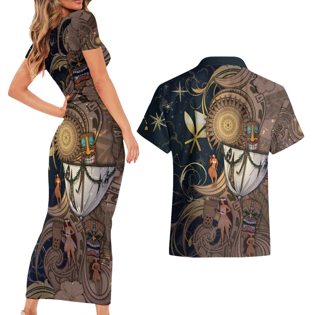 Hawaii Makahiki Couples Matching Short Sleeve Bodycon Dress and Hawaiian Shirt Polynesian Sky And Earth - Polynesian Pride