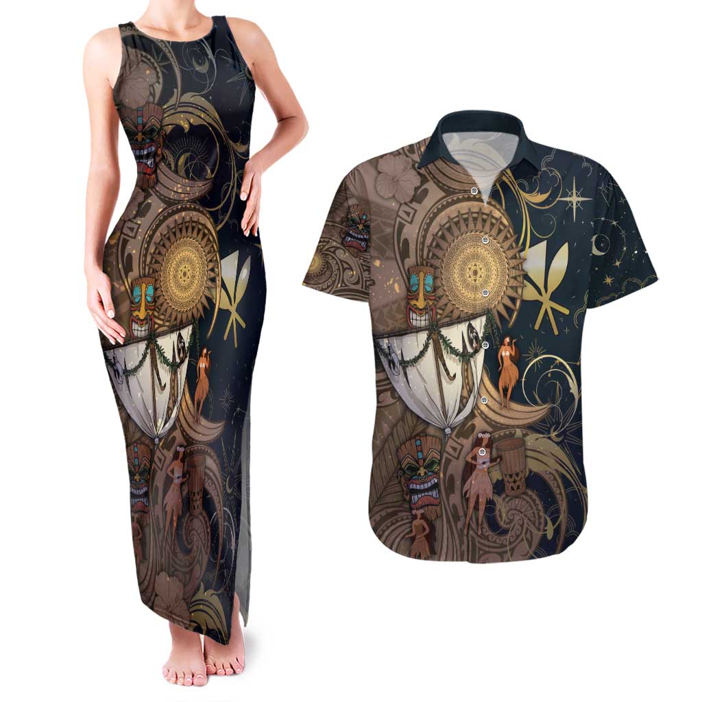 Hawaii Makahiki Couples Matching Tank Maxi Dress and Hawaiian Shirt Polynesian Sky And Earth - Polynesian Pride