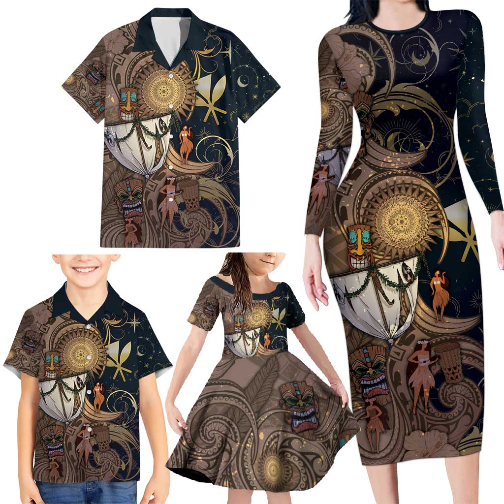 Hawaii Makahiki Family Matching Long Sleeve Bodycon Dress and Hawaiian Shirt Polynesian Sky And Earth DT05 - Polynesian Pride