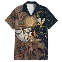 Hawaii Makahiki Family Matching Long Sleeve Bodycon Dress and Hawaiian Shirt Polynesian Sky And Earth DT05 Dad's Shirt - Short Sleeve Gold - Polynesian Pride