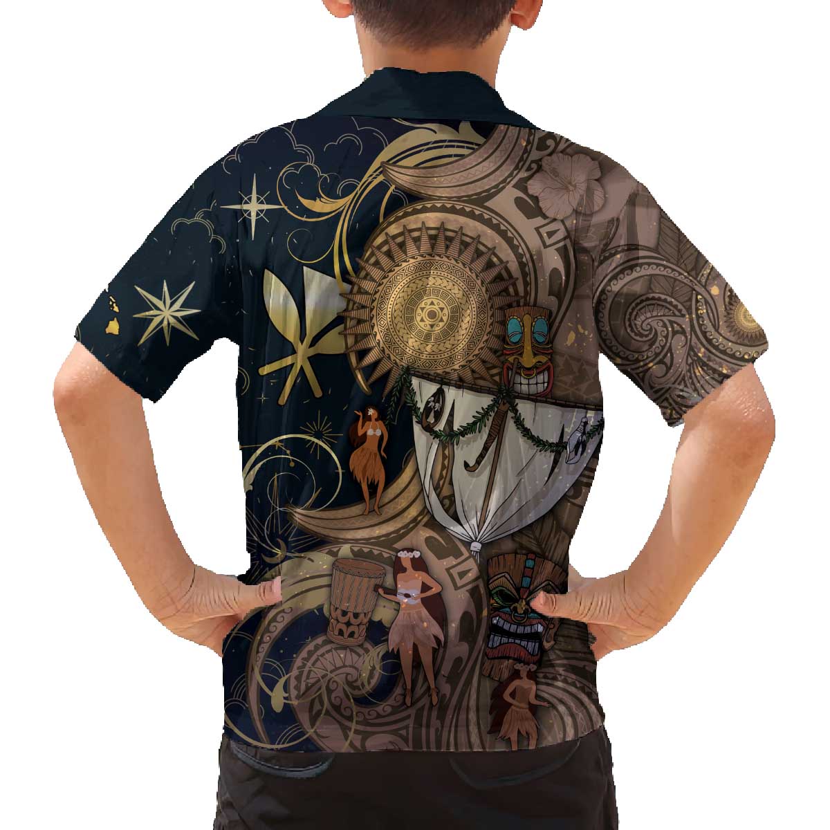 Hawaii Makahiki Family Matching Off The Shoulder Long Sleeve Dress and Hawaiian Shirt Polynesian Sky And Earth DT05 - Polynesian Pride
