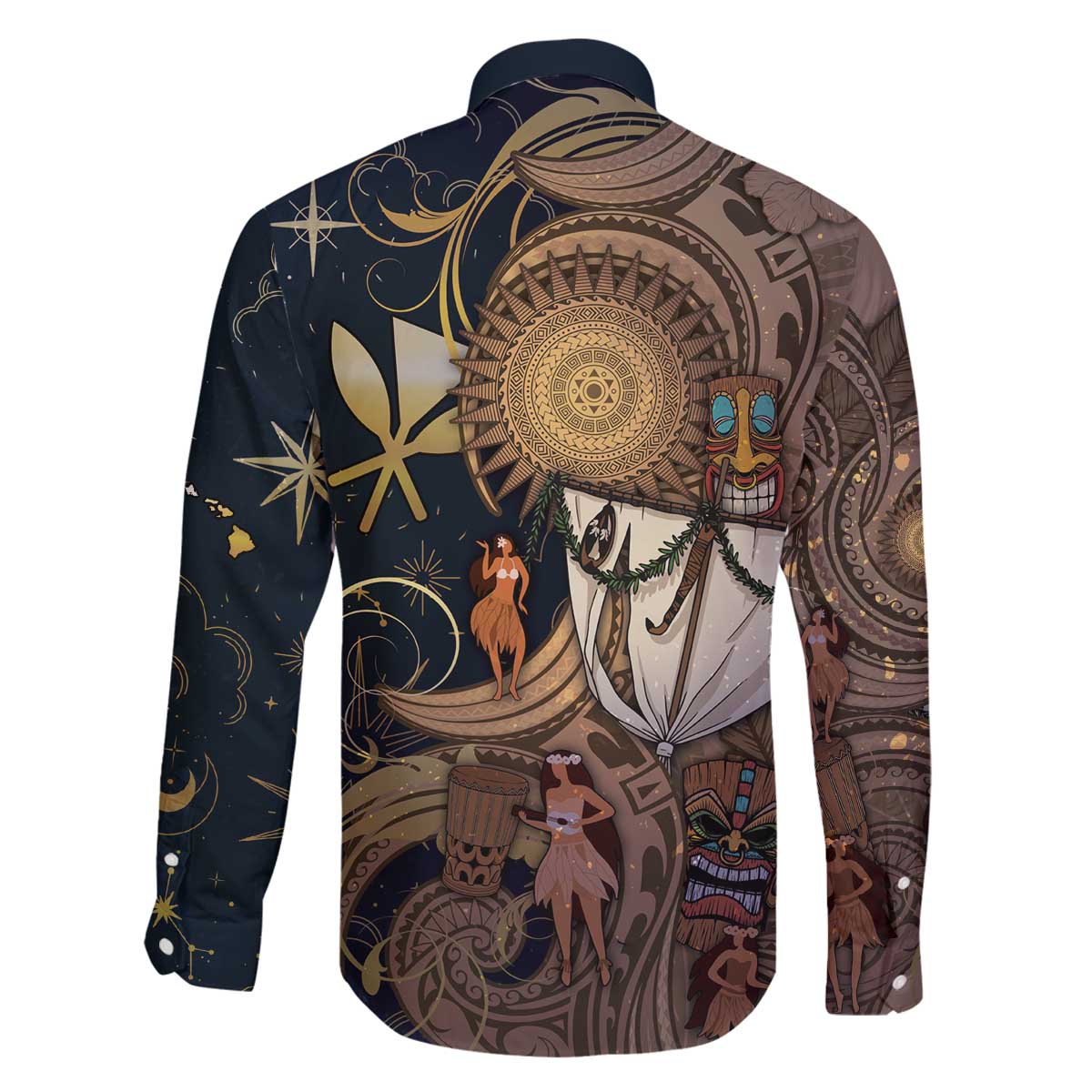 Hawaii Makahiki Family Matching Off The Shoulder Long Sleeve Dress and Hawaiian Shirt Polynesian Sky And Earth DT05 - Polynesian Pride