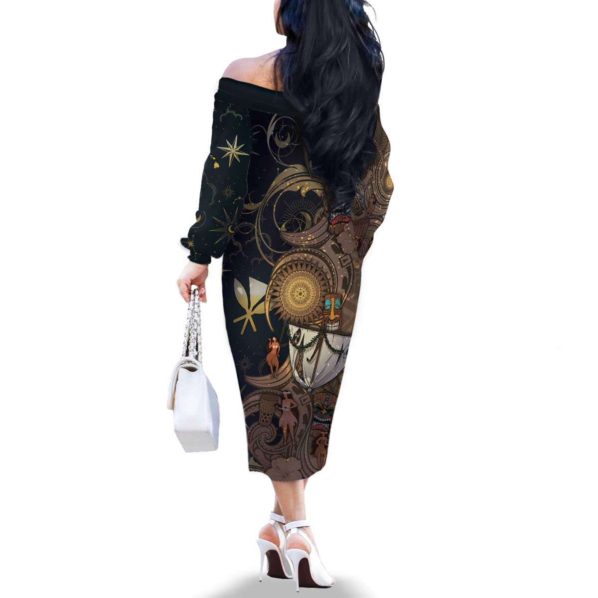 Hawaii Makahiki Family Matching Off The Shoulder Long Sleeve Dress and Hawaiian Shirt Polynesian Sky And Earth DT05 - Polynesian Pride