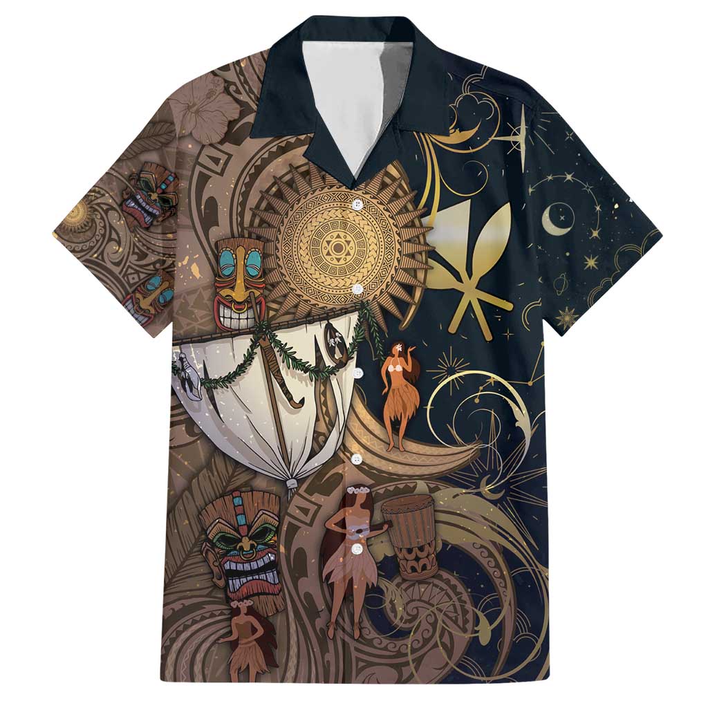 Hawaii Makahiki Family Matching Short Sleeve Bodycon Dress and Hawaiian Shirt Polynesian Sky And Earth DT05 Dad's Shirt - Short Sleeve Gold - Polynesian Pride
