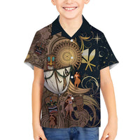 Hawaii Makahiki Family Matching Short Sleeve Bodycon Dress and Hawaiian Shirt Polynesian Sky And Earth DT05 Son's Shirt Gold - Polynesian Pride