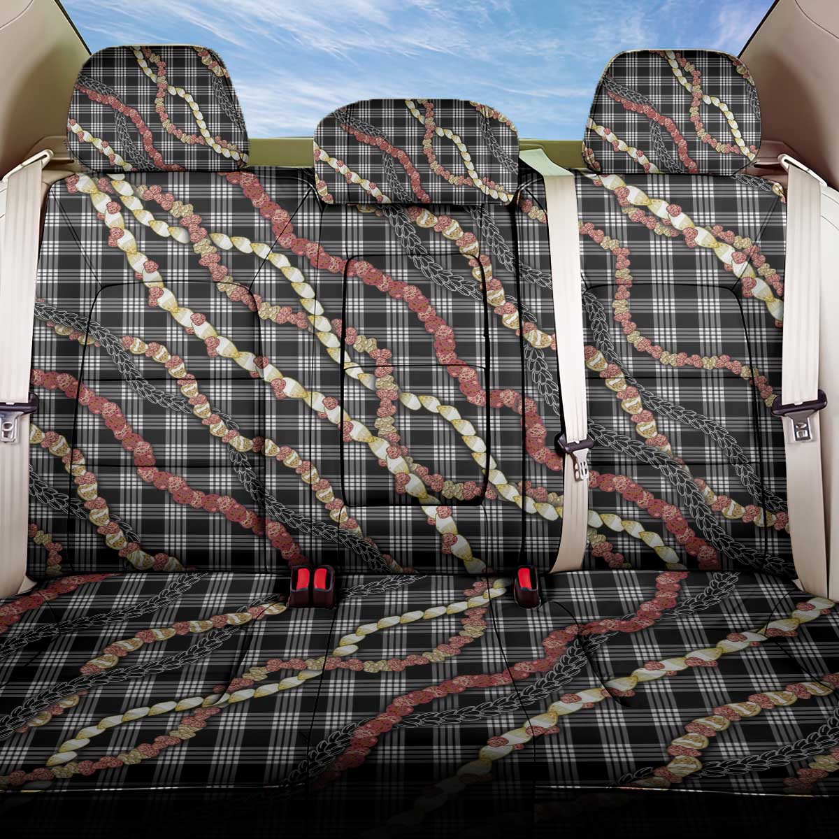Hawaii Palaka Niihau Shell Lei Back Car Seat Cover Tropical Island Plaid Patterns