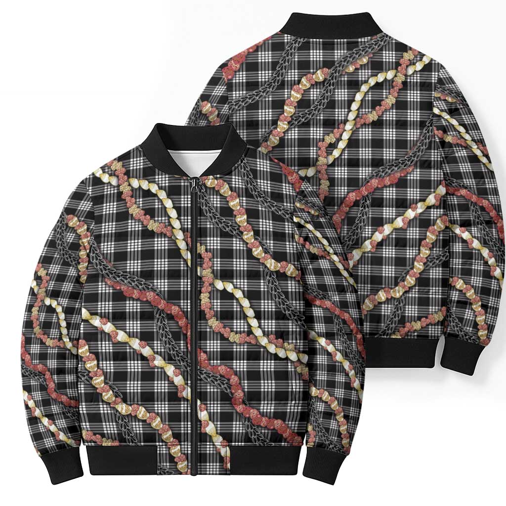 Hawaii Palaka Niihau Shell Lei Bomber Puffer Jacket Tropical Island Plaid Patterns