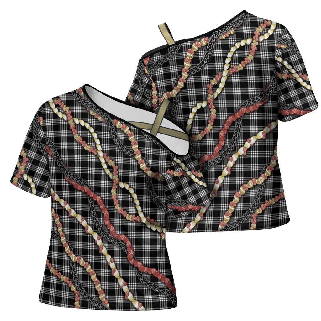 Hawaii Palaka Niihau Shell Lei Cross Shoulder Shirt Tropical Island Plaid Patterns