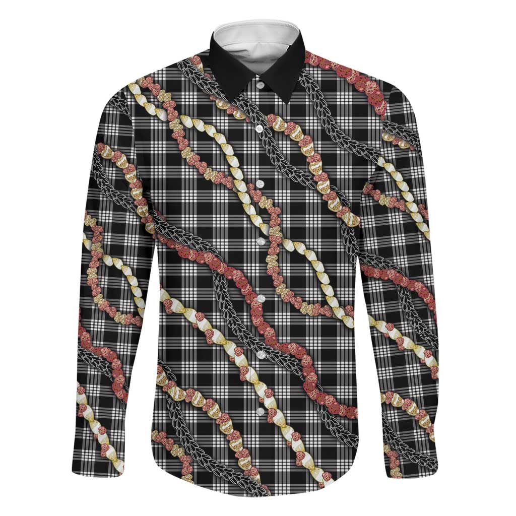 Hawaii Palaka Niihau Shell Lei Family Matching Long Sleeve Bodycon Dress and Hawaiian Shirt Tropical Island Plaid Patterns DT05 Dad's Shirt - Long Sleeve Black - Polynesian Pride