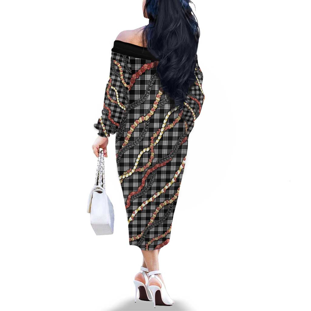 Hawaii Palaka Niihau Shell Lei Family Matching Off The Shoulder Long Sleeve Dress and Hawaiian Shirt Tropical Island Plaid Patterns DT05 - Polynesian Pride
