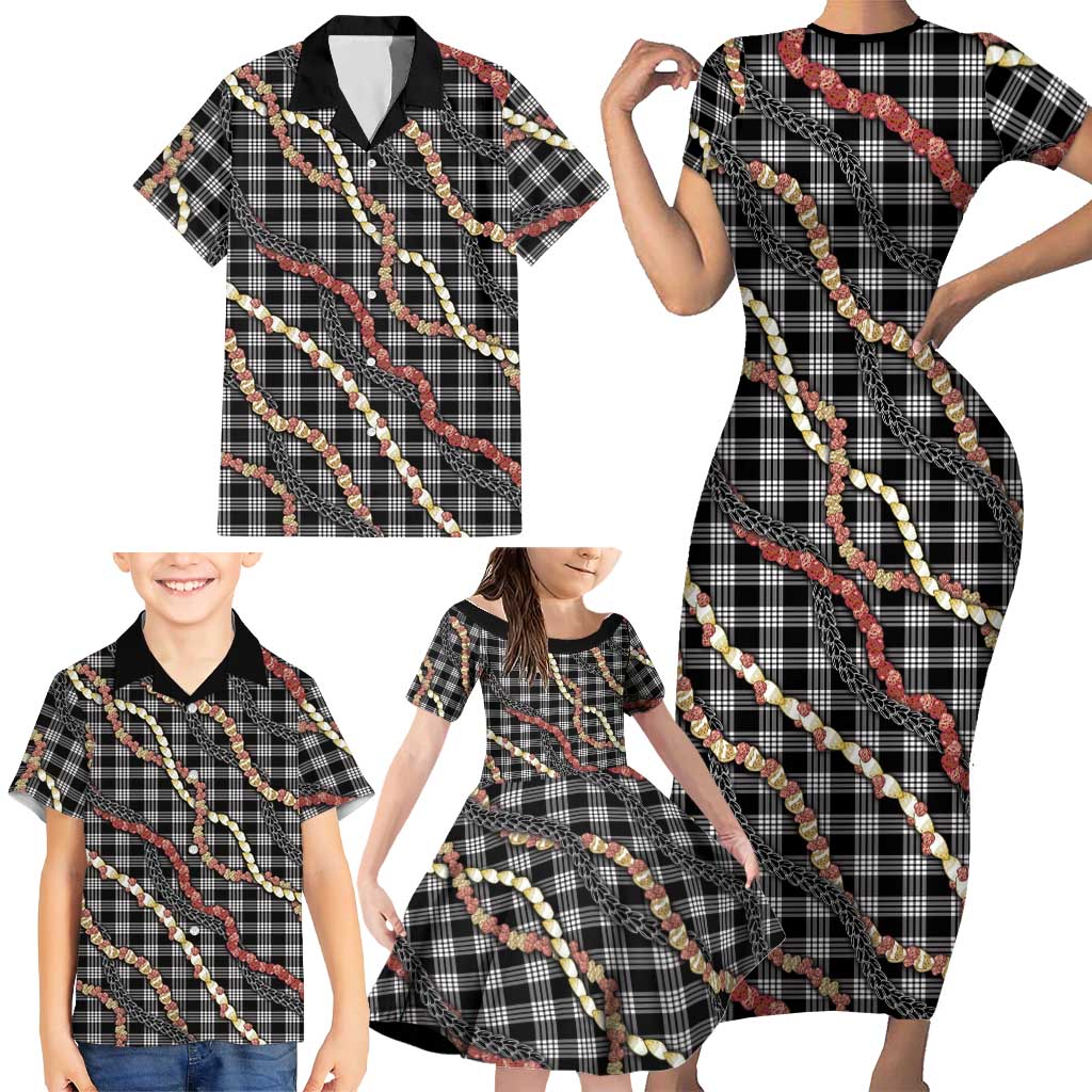 Hawaii Palaka Niihau Shell Lei Family Matching Short Sleeve Bodycon Dress and Hawaiian Shirt Tropical Island Plaid Patterns DT05 - Polynesian Pride
