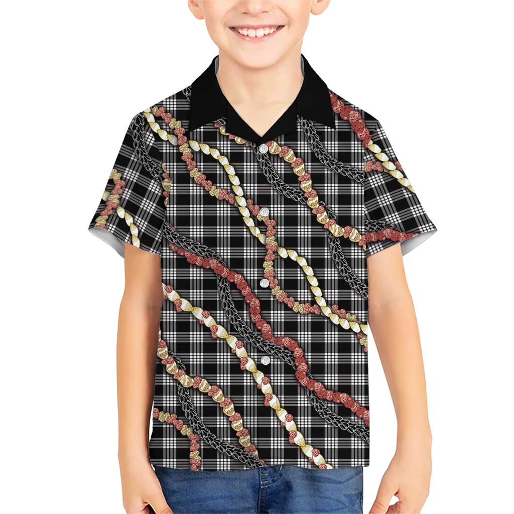 Hawaii Palaka Niihau Shell Lei Family Matching Short Sleeve Bodycon Dress and Hawaiian Shirt Tropical Island Plaid Patterns DT05 Son's Shirt Black - Polynesian Pride