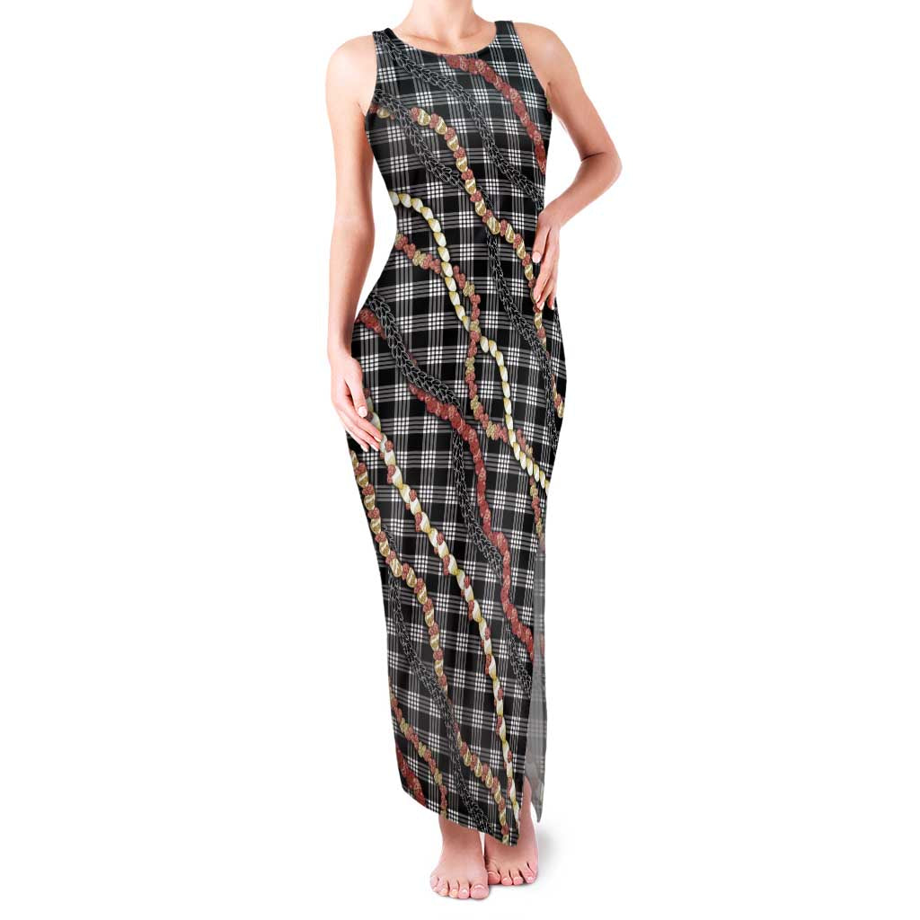 Hawaii Palaka Niihau Shell Lei Family Matching Tank Maxi Dress and Hawaiian Shirt Tropical Island Plaid Patterns