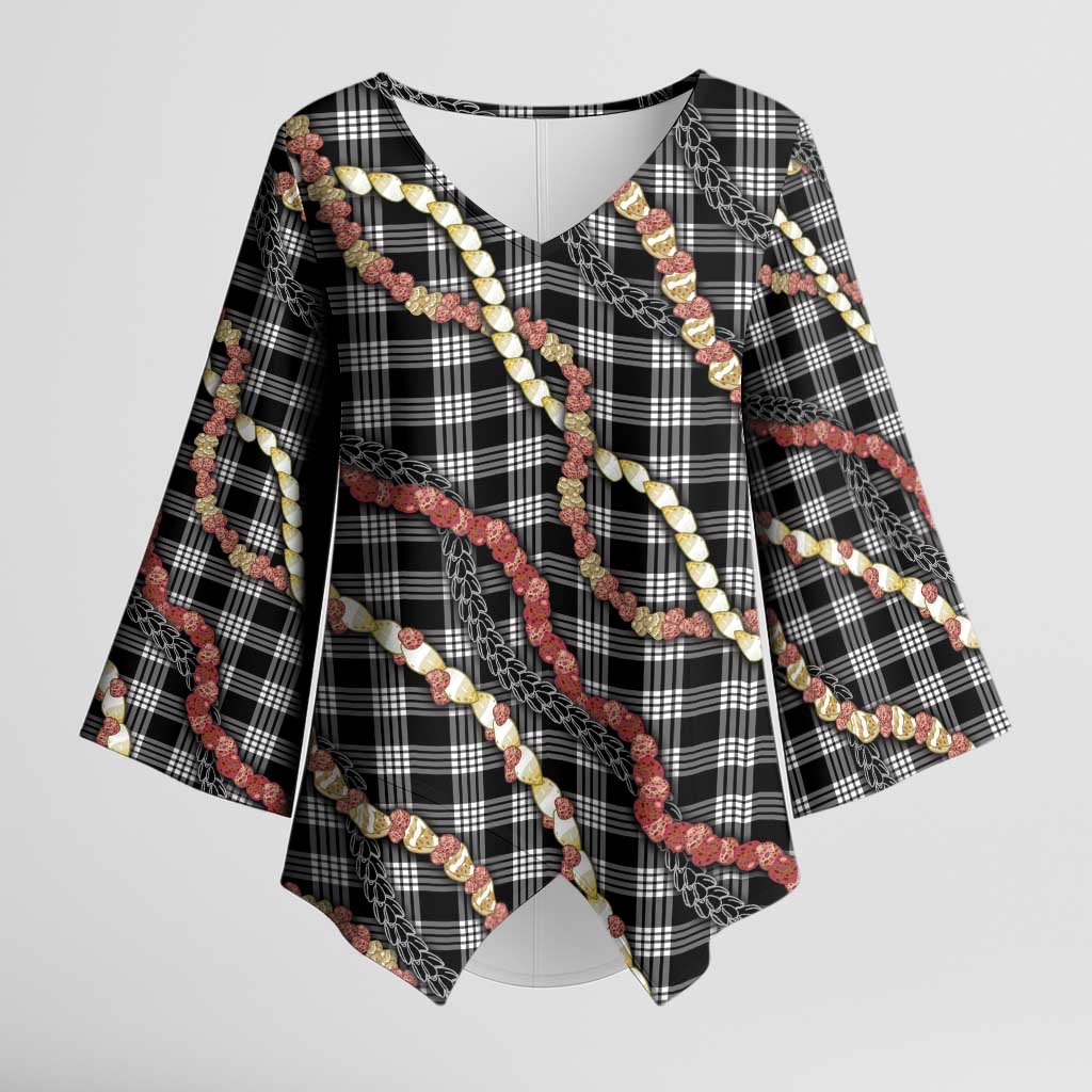 Hawaii Palaka Niihau Shell Lei Kimono Sleeve Blouse Tropical Island Plaid Patterns