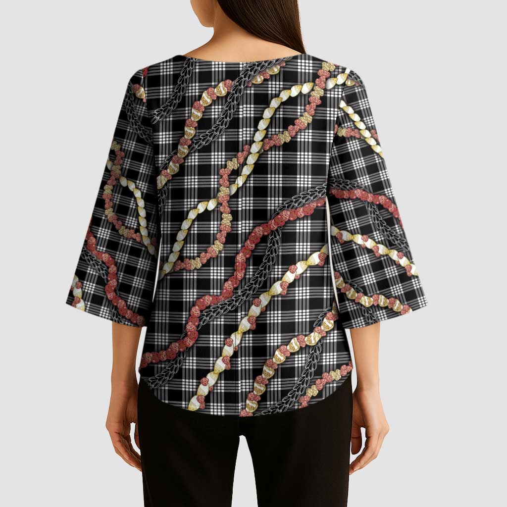 Hawaii Palaka Niihau Shell Lei Kimono Sleeve Blouse Tropical Island Plaid Patterns