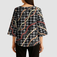 Hawaii Palaka Niihau Shell Lei Kimono Sleeve Blouse Tropical Island Plaid Patterns