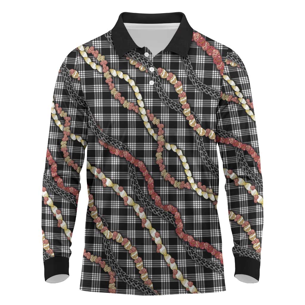 Hawaii Palaka Niihau Shell Lei Long Sleeve Polo Shirt Tropical Island Plaid Patterns