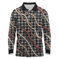 Hawaii Palaka Niihau Shell Lei Long Sleeve Polo Shirt Tropical Island Plaid Patterns