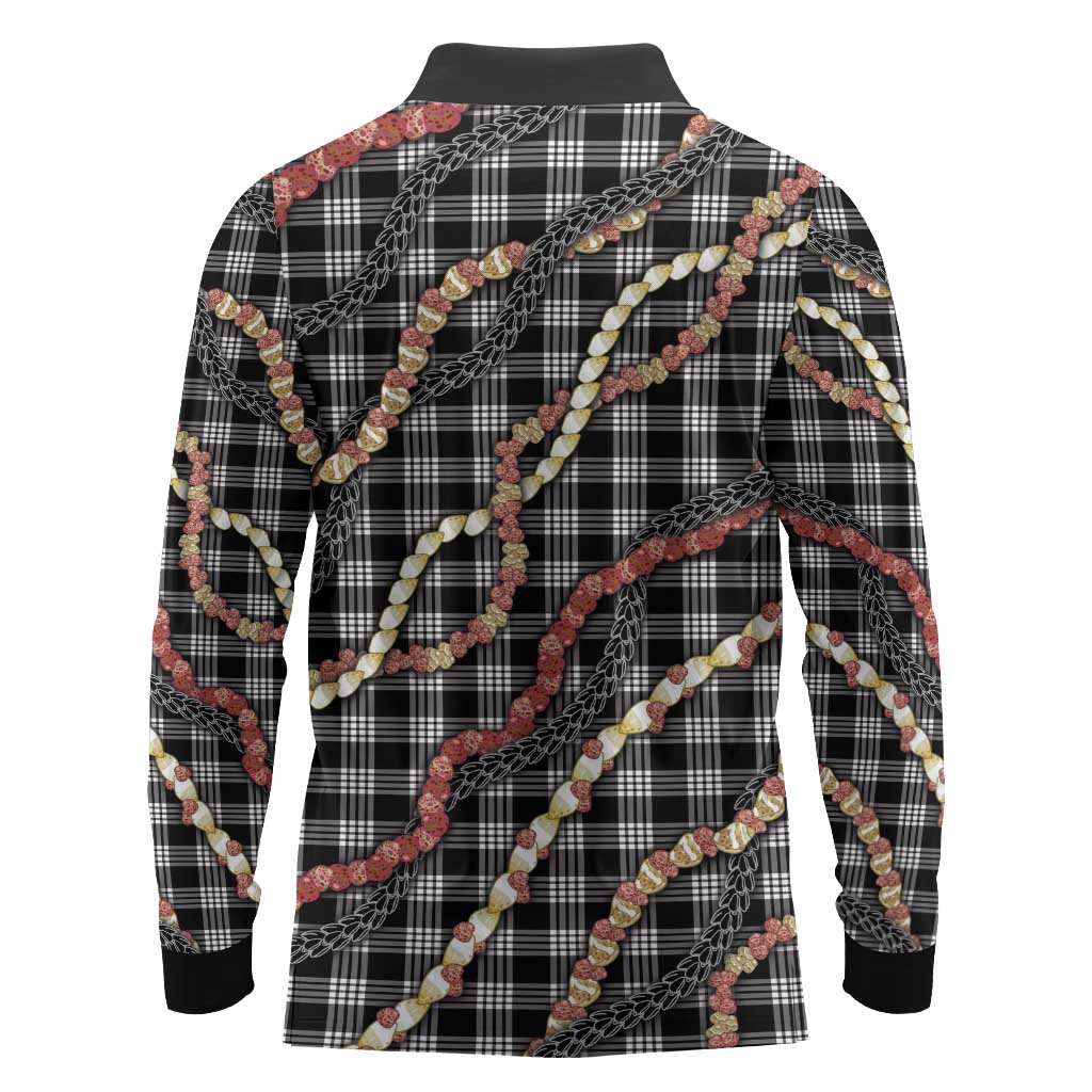 Hawaii Palaka Niihau Shell Lei Long Sleeve Polo Shirt Tropical Island Plaid Patterns