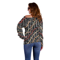 Hawaii Palaka Niihau Shell Lei Off Shoulder Sweater Tropical Island Plaid Patterns