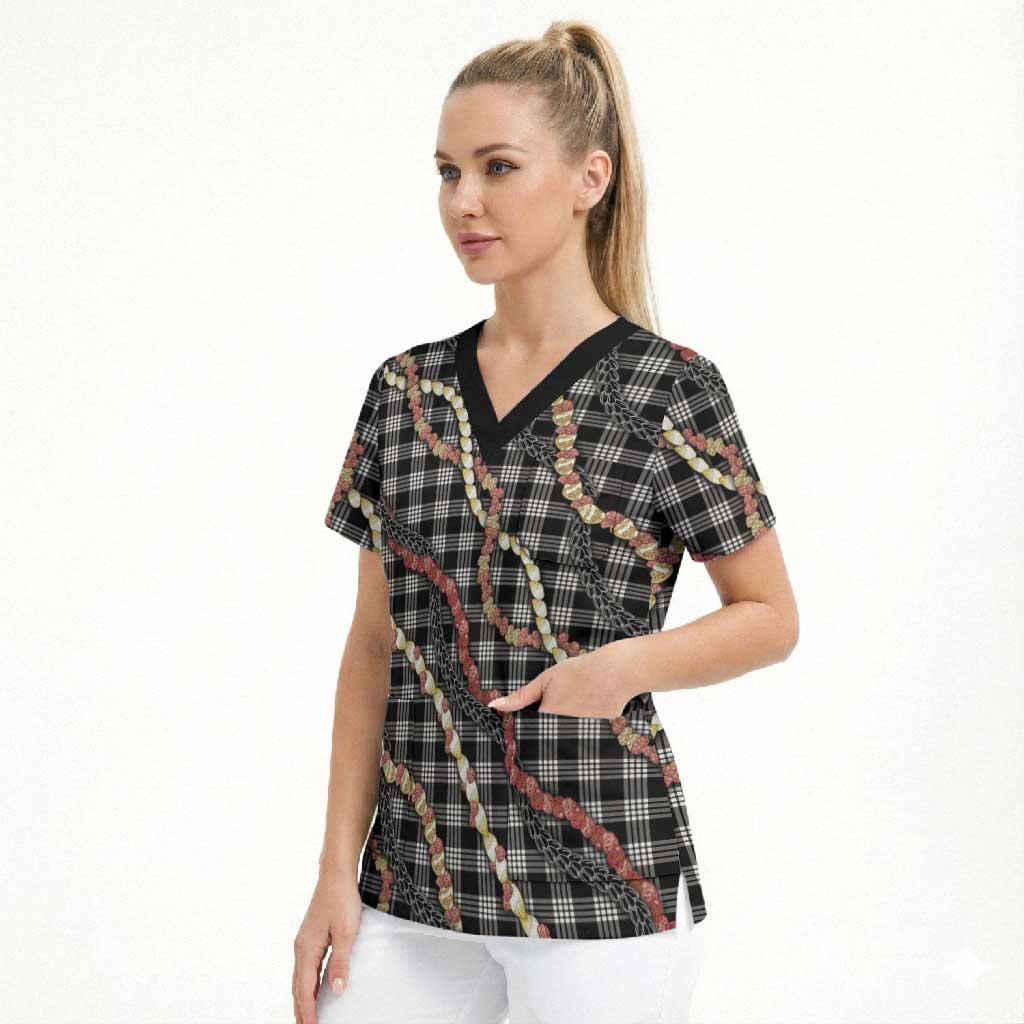Hawaii Palaka Niihau Shell Lei Scrub Top Tropical Island Plaid Patterns