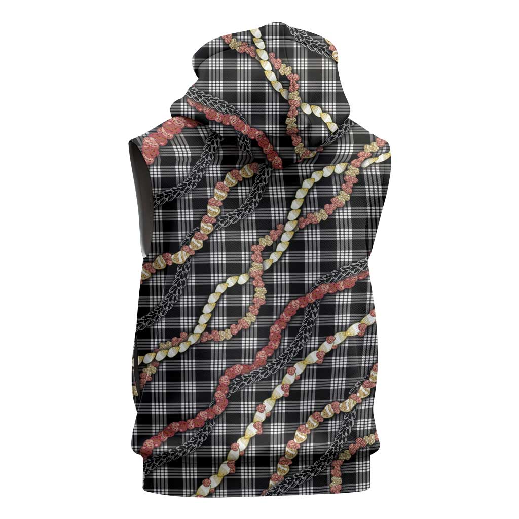 Hawaii Palaka Niihau Shell Lei Sleeveless Hoodie Tropical Island Plaid Patterns