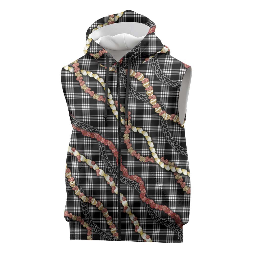 Hawaii Palaka Niihau Shell Lei Sleeveless Zip Hoodie Tropical Island Plaid Patterns