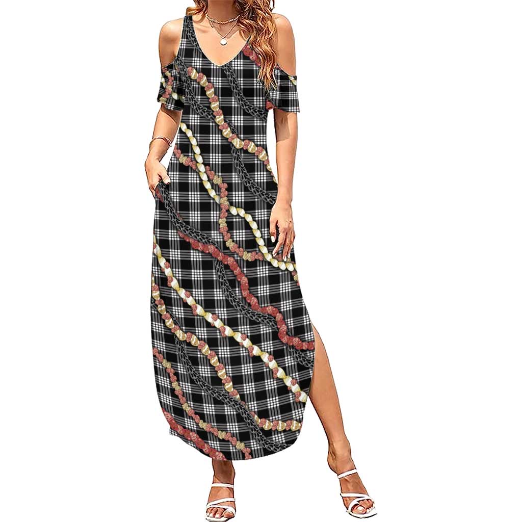 Hawaii Palaka Niihau Shell Lei Summer Maxi Dress Tropical Island Plaid Patterns