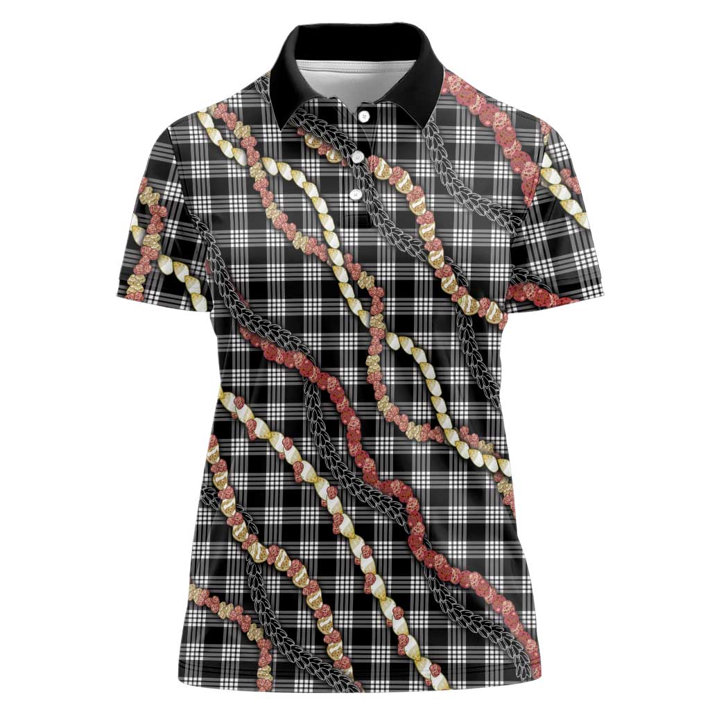 Hawaii Palaka Niihau Shell Lei Women Polo Shirt Tropical Island Plaid Patterns