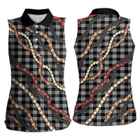 Hawaii Palaka Niihau Shell Lei Women Sleeveless Polo Shirt Tropical Island Plaid Patterns