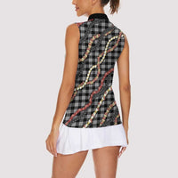 Hawaii Palaka Niihau Shell Lei Women Sleeveless Polo Shirt Tropical Island Plaid Patterns
