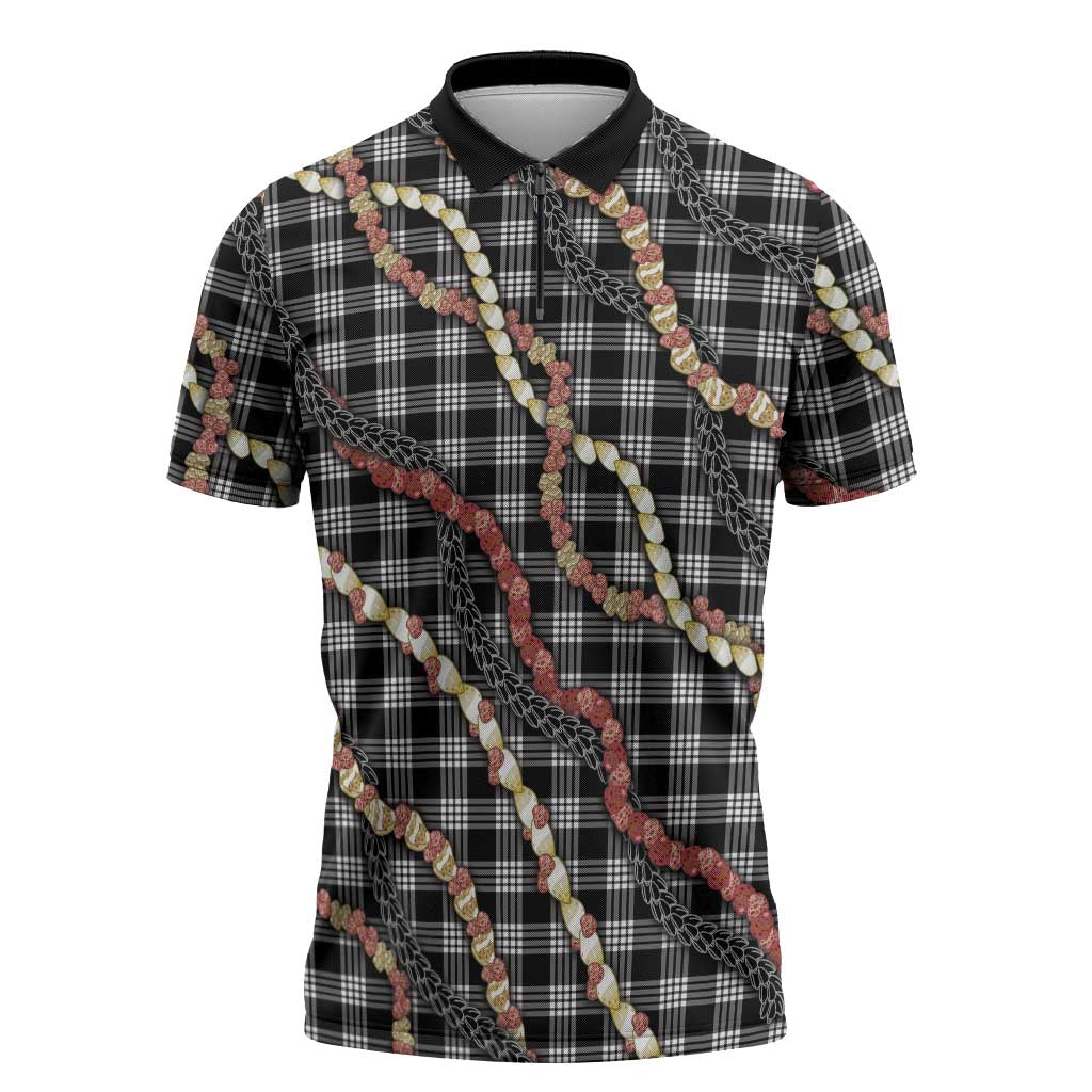 Hawaii Palaka Niihau Shell Lei Zipper Polo Shirt Tropical Island Plaid Patterns