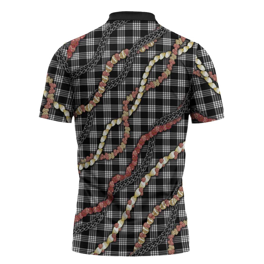 Hawaii Palaka Niihau Shell Lei Zipper Polo Shirt Tropical Island Plaid Patterns