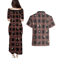 Hawaii Palaka Kahelelani Shell Lei Costume Couples Matching Puletasi and Hawaiian Shirt Plaid Patterns DT05 - Polynesian Pride