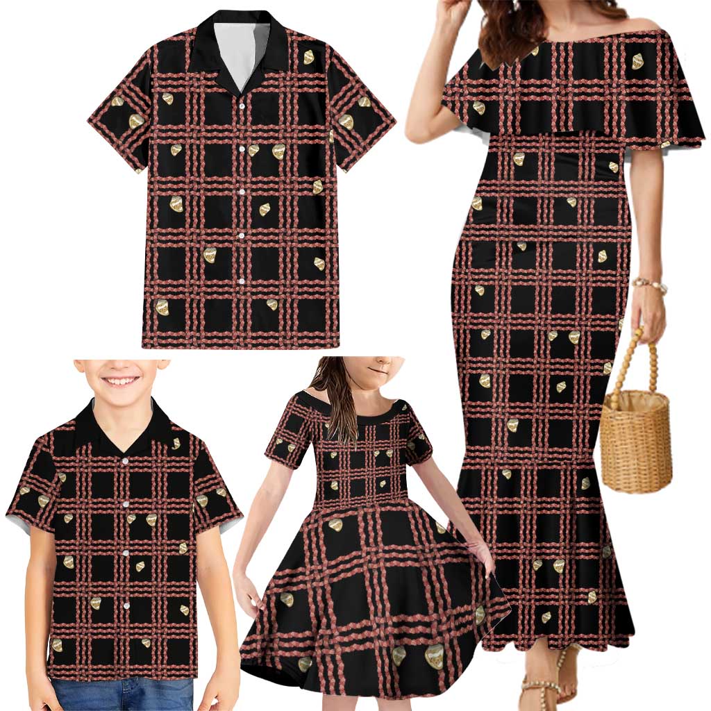 Hawaii Palaka Kahelelani Shell Lei Costume Family Matching Mermaid Dress and Hawaiian Shirt Plaid Patterns