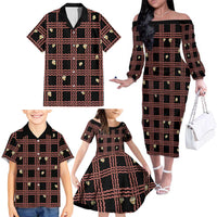 Hawaii Palaka Kahelelani Shell Lei Costume Family Matching Off The Shoulder Long Sleeve Dress and Hawaiian Shirt Plaid Patterns