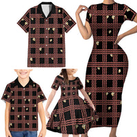Hawaii Palaka Kahelelani Shell Lei Costume Family Matching Short Sleeve Bodycon Dress and Hawaiian Shirt Plaid Patterns