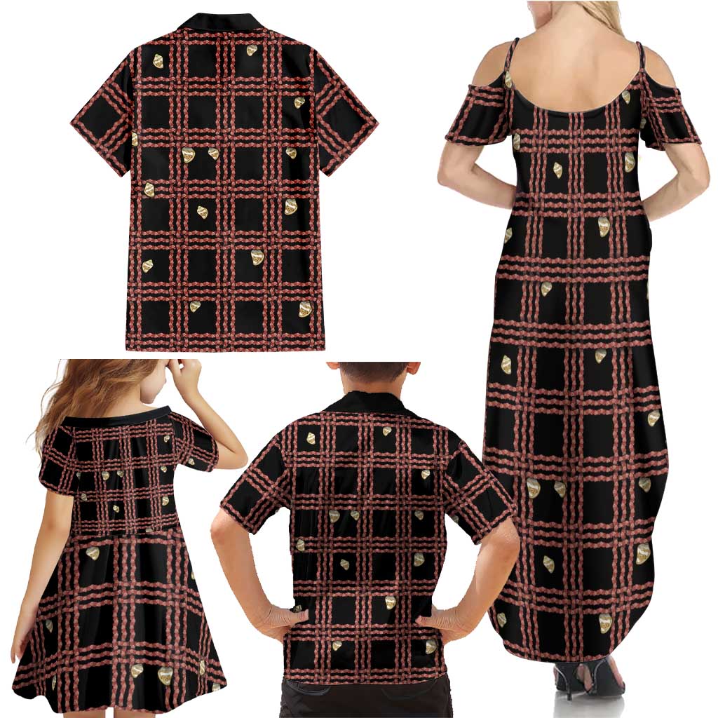 Hawaii Palaka Kahelelani Shell Lei Costume Family Matching Summer Maxi Dress and Hawaiian Shirt Plaid Patterns