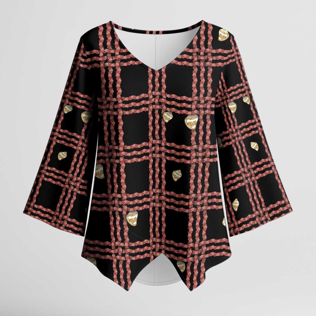Hawaii Palaka Kahelelani Shell Lei Costume Kimono Sleeve Blouse Plaid Patterns