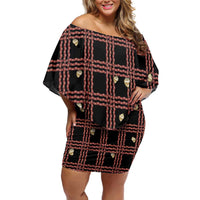 Hawaii Palaka Kahelelani Shell Lei Costume Off Shoulder Short Dress Plaid Patterns