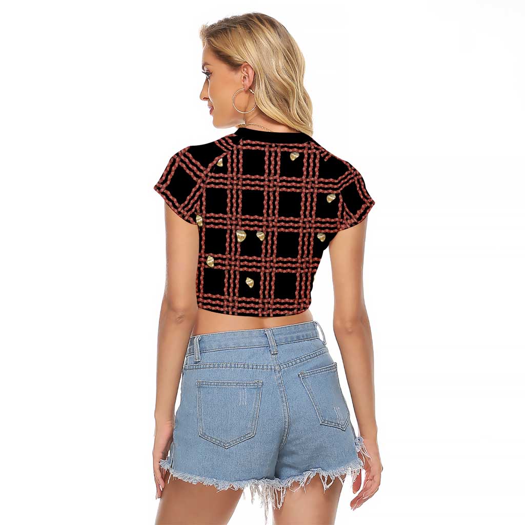 Hawaii Palaka Kahelelani Shell Lei Costume Raglan Cropped T Shirt Plaid Patterns