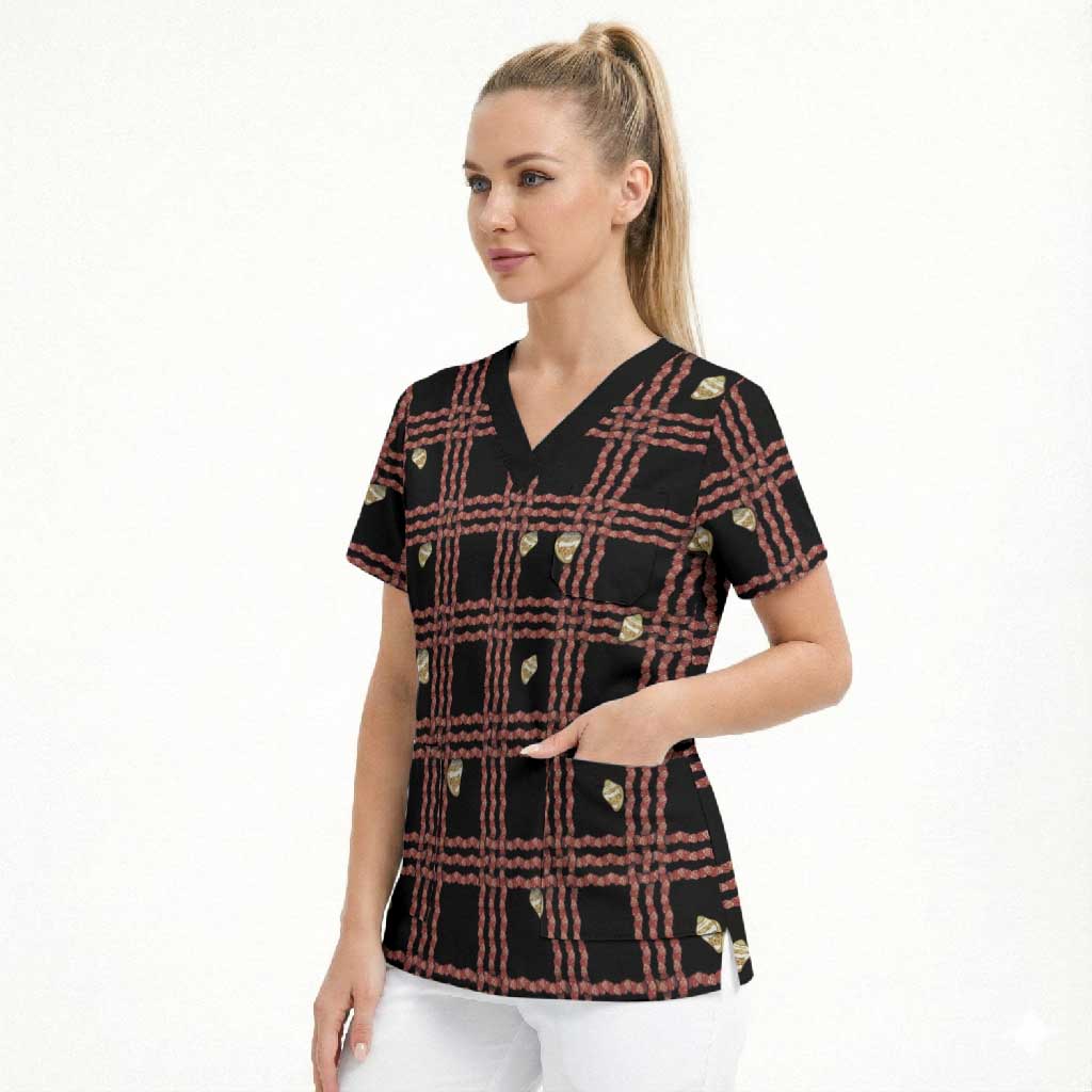 Hawaii Palaka Kahelelani Shell Lei Costume Scrub Top Plaid Patterns